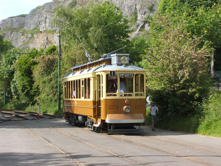 An old vintage tram at the National Tramway Museum at Crich - June 2006, Crich, Derbyshire, United Kingdomのeditorial素材