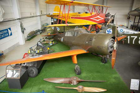 A view of the VL Pyry II at the Finnish Aviation Museum near Helsinki, 16th June 2013 - Helsinki Airport, Helsinki, Finlandのeditorial素材