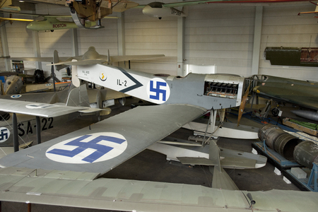 A view of the IVL A22 Hansa floatplane at the Finnish Aviation Museum near Helsinki, 16th June 2013 - Helsinki Airport, Helsinki, Finlandのeditorial素材