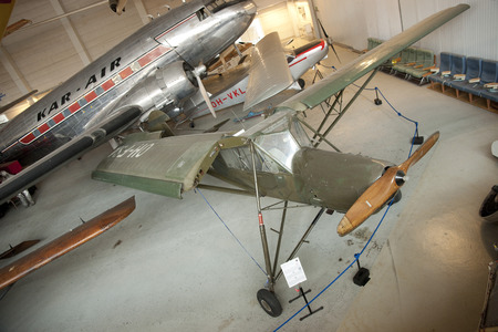 A view of the Fieseler Storch at the Finnish Aviation Museum near Helsinki, 16th June 2013 - Helsinki Airport, Helsinki, Finlandのeditorial素材