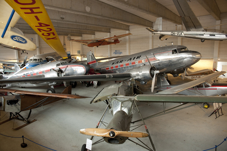 A general view of a Lockheed Lodestar and Douglas Dc3 at the Finnish Aviation Museum near Helsinki, 16th June 2013 - Helsinki Airport, Helsinki, Finlandのeditorial素材