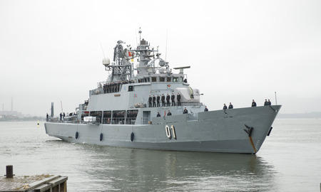 Finnish Minelayer Pohjanmaa - Vessel 01 in the Finnish Navy, Helsinki Harbour 14th June 2013 - Helsinki, Finlandのeditorial素材
