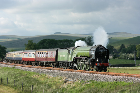 A1 Steam Locomotive Tornado with a Carlisle to Crewe Railtour - Hellifield, Yorkshire, United Kingdom - 24th June 2010のeditorial素材