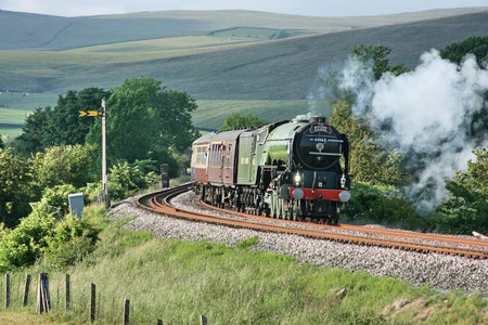 A1 Steam Locomotive Tornado with a Carlisle to Crewe Railtour - Hellifield, Yorkshire, United Kingdom - 24th June 2010のeditorial素材