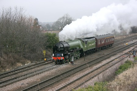A1 Steam Locomotive Tornado on a test run with support coach - Monk Fryston, Yorkshire, United Kingdom - 28th January 2009のeditorial素材