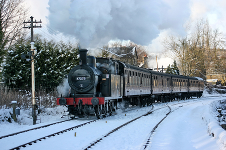 Jinty Steam Locomotive on a Santa Special at the Keighley and Worth Valley Railway, Haworth, West Yorkshire, UK - January 2010のeditorial素材