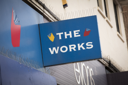 A shop sign for The Works - Scunthorpe, Lincolnshire, United Kingdom - 23rd January 2018のeditorial素材