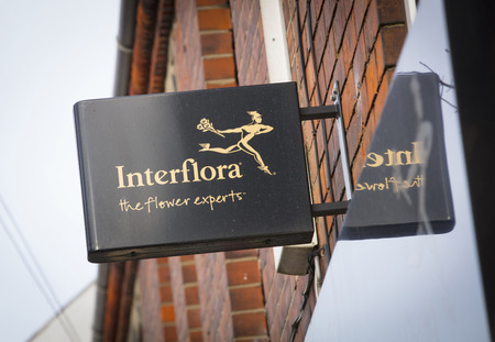 Interflora florist sign on the high street - Scunthorpe, Lincolnshire, United Kingdom - 23rd January 2018のeditorial素材