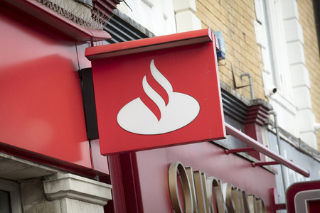 Santander bank sign on the high street - Scunthorpe, Lincolnshire, United Kingdom - 23rd January 2018のeditorial素材