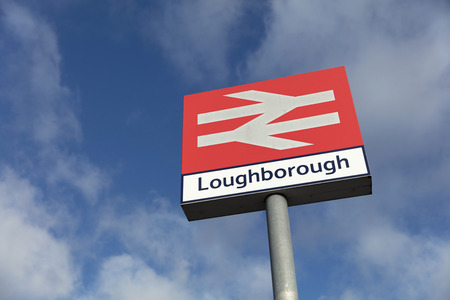 Railway Station Sign for Loughborough Station, Loughborough, Leicestershire, UK - 1st February 2018のeditorial素材