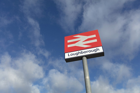 Railway Station Sign for Loughborough Station, Loughborough, Leicestershire, UK - 1st February 2018のeditorial素材