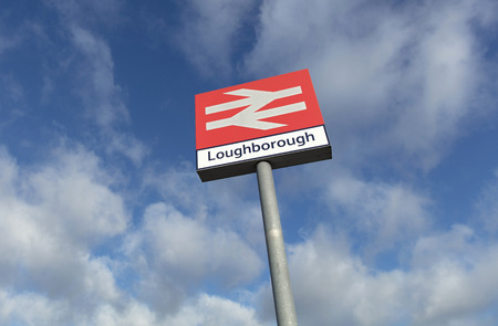 Railway Station Sign for Loughborough Station, Loughborough, Leicestershire, UK - 1st February 2018のeditorial素材