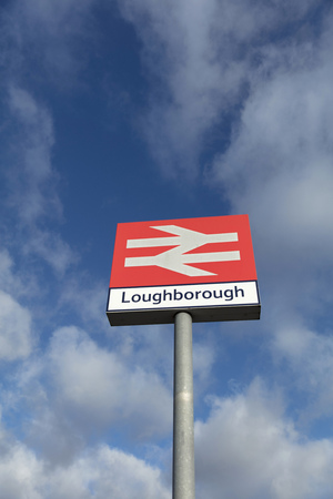 Railway Station Sign for Loughborough Station, Loughborough, Leicestershire, UK - 1st February 2018のeditorial素材