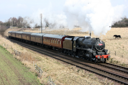 Black Five Steam Loco number 44767 at the Great Central Railway Heritage Steam Railway, Loughborough, Leicestershire, United Kingdom - 21st March 2010のeditorial素材