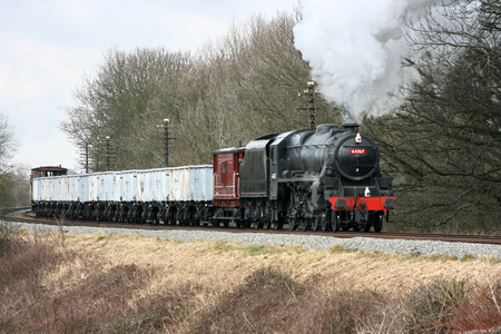 Black Five Steam Loco number 44767 with Windcutter Freight Train at the Great Central Railway Heritage Steam Railway, Loughborough, Leicestershire, United Kingdom - 21st March 2010のeditorial素材