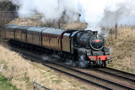 Black Five Steam Loco number 44767 at the Great Central Railway Heritage Steam Railway, Loughborough, Leicestershire, United Kingdom - 21st March 2010のeditorial素材