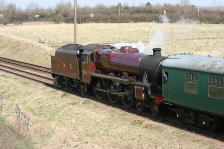 Jubilee Steam Loco 5690 Leander at the Great Central Railway Heritage Steam Railway, Loughborough, Leicestershire, United Kingdom - 21st March 2010.のeditorial素材