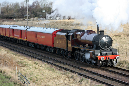 Jubilee Steam Loco 5690 Leander at the Great Central Railway Heritage Steam Railway, Loughborough, Leicestershire, United Kingdom - 21st March 2010.のeditorial素材
