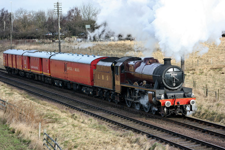 Jubilee Steam Loco 5690 Leander at the Great Central Railway Heritage Steam Railway, Loughborough, Leicestershire, United Kingdom - 21st March 2010.のeditorial素材