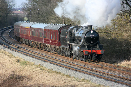 Stanier Mogul Steam Locomotive 42968 at the Great Central Railway Heritage Steam Railway, Loughborough, Leicestershire, United Kingdom - 21st March 2010.のeditorial素材