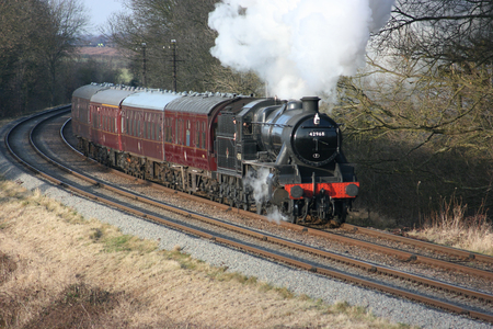 Stanier Mogul Steam Locomotive 42968 at the Great Central Railway Heritage Steam Railway, Loughborough, Leicestershire, United Kingdom - 21st March 2010.のeditorial素材