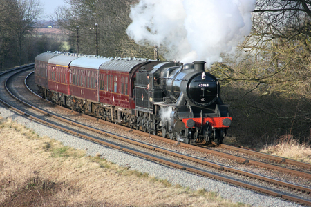 Stanier Mogul Steam Locomotive 42968 at the Great Central Railway Heritage Steam Railway, Loughborough, Leicestershire, United Kingdom - 21st March 2010.のeditorial素材