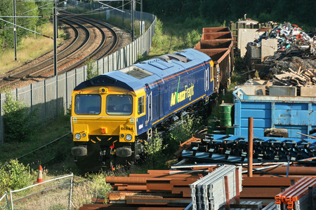 Advenza Class 66 freight loco number 66844 at Shipley Crossley Evans Scrapyard, Shipley, West Yorkshire, UK - 26th August 2009.のeditorial素材
