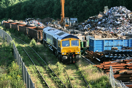 Advenza Class 66 freight loco number 66844 at Shipley Crossley Evans Scrapyard, Shipley, West Yorkshire, UK - 26th August 2009.のeditorial素材