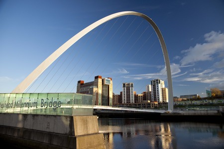 View of the Gateshead Millenium Bridge with the Baltic Contemporary Art Gallery building  in the background - Newcastle and Gateshead, UK - 5th November 2012のeditorial素材