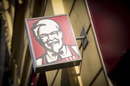KFC signage on a KFC restaurant in Brno, Czech Republic, 24th February 2018のeditorial素材
