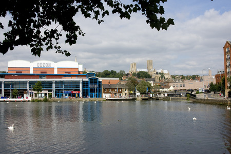 A view of Brayford Pool with the Odeon cinema and the Cathedral in the background, Lincoln, Lincolnshire, United Kingdom - August 2009のeditorial素材
