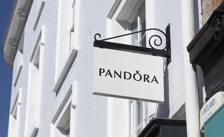 Sign for Pandora, High Street, Lincoln, Lincolnshire, UK - 5th April 2018のeditorial素材
