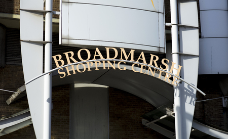 Old Broadmarsh shopping centre sign, Nottingham, Nottinghamshire, UK - 3rd April 2018のeditorial素材