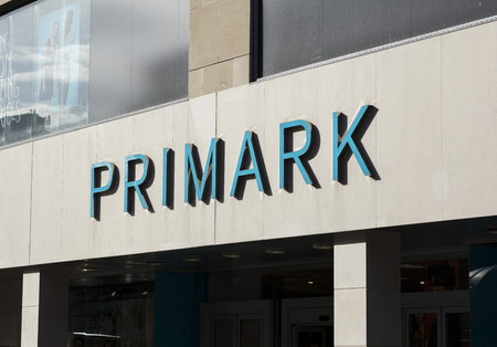 Primark sign in the city centre, Nottingham, Nottinghamshire, UK - 3rd April 2018