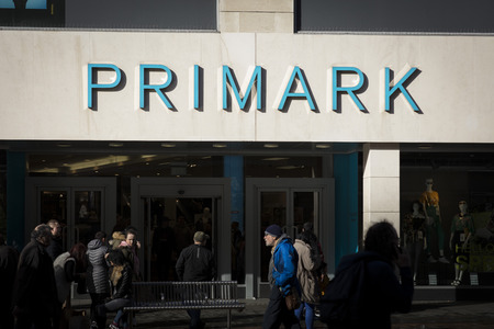 Primark sign in the city centre, Nottingham, Nottinghamshire, UK - 3rd April 2018のeditorial素材