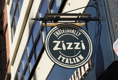 Zizzi sign in the city centre, Nottingham, Nottinghamshire, UK - 3rd April 2018のeditorial素材