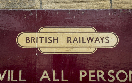 British Railways sign at Keighley and Worth Valley Railway, Keighley, West Yorshire, UK - 7th April 2018のeditorial素材