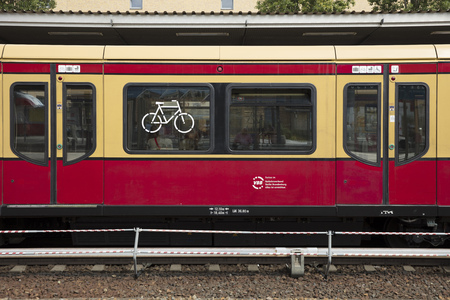 Potsdam, Berlin, Germany: 18th August 2018: S Bahn Train Bicycle Storage signのeditorial素材