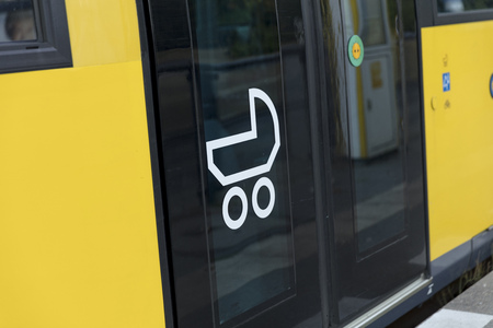 Berlin, Germany; 17th August 2018; Pushchair entrance on street tram