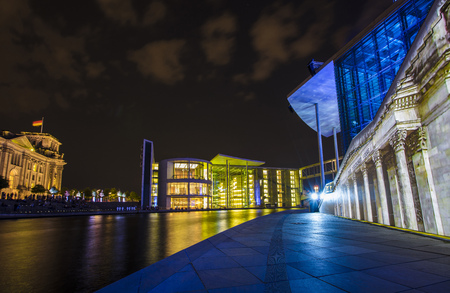 Berlin, Germany; 19th August 2018; Marie Elisabeth Luders Haus, Paul Lobe Haus and Reichstag by River Spreeのeditorial素材