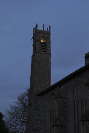 Blakeney, Norfolk, UK - December 2016, Lighthouse beacon tower of Saint Nicholas Churchのeditorial素材