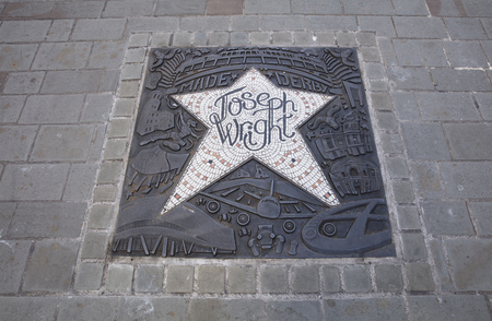 Derby, Derbyshire, UK: October 2018: Joseph Wright Star on the walk of fameのeditorial素材