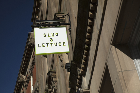 Derby, Derbyshire, UK: October 2018: Slug and Lettuce Restaurant Sign