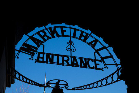Derby, Derbyshire, UK: October 2018: Markethall Entrance image flippedのeditorial素材