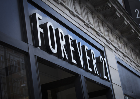 London, Greater London, United Kingdom, 7th February 2018, A sign and logo for forever 21 store