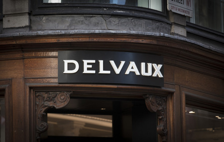 London, Greater London, United Kingdom, 7th February 2018, A sign and logo for Delvaux store on Bond Streetのeditorial素材