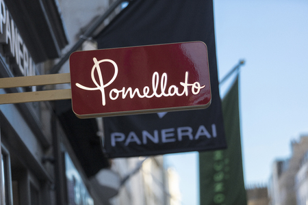London, Greater London, United Kingdom, 7th February 2018, A sign and logo for Pomellatoのeditorial素材