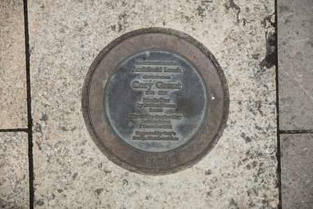 Bristol, United Kingdom, 21st February 2019, commemorative plaque for the statue of Archibald Leach aka Cary Grantのeditorial素材