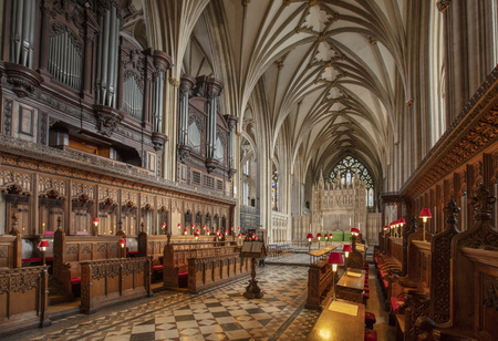 Bristol, United Kingdom, February 2019, View of the choir in historic Bristol Cathedralのeditorial素材