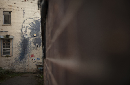 Bristol, United Kingdom, 21st February 2019, Girl with a Pierced Eardrum by Banksyのeditorial素材